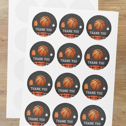 Load image into Gallery viewer, Basketball Theme- Return Gift/birthday decor Thankyou Sticker (6 CM/Sticker/Orange, White , Black/24Pcs)

