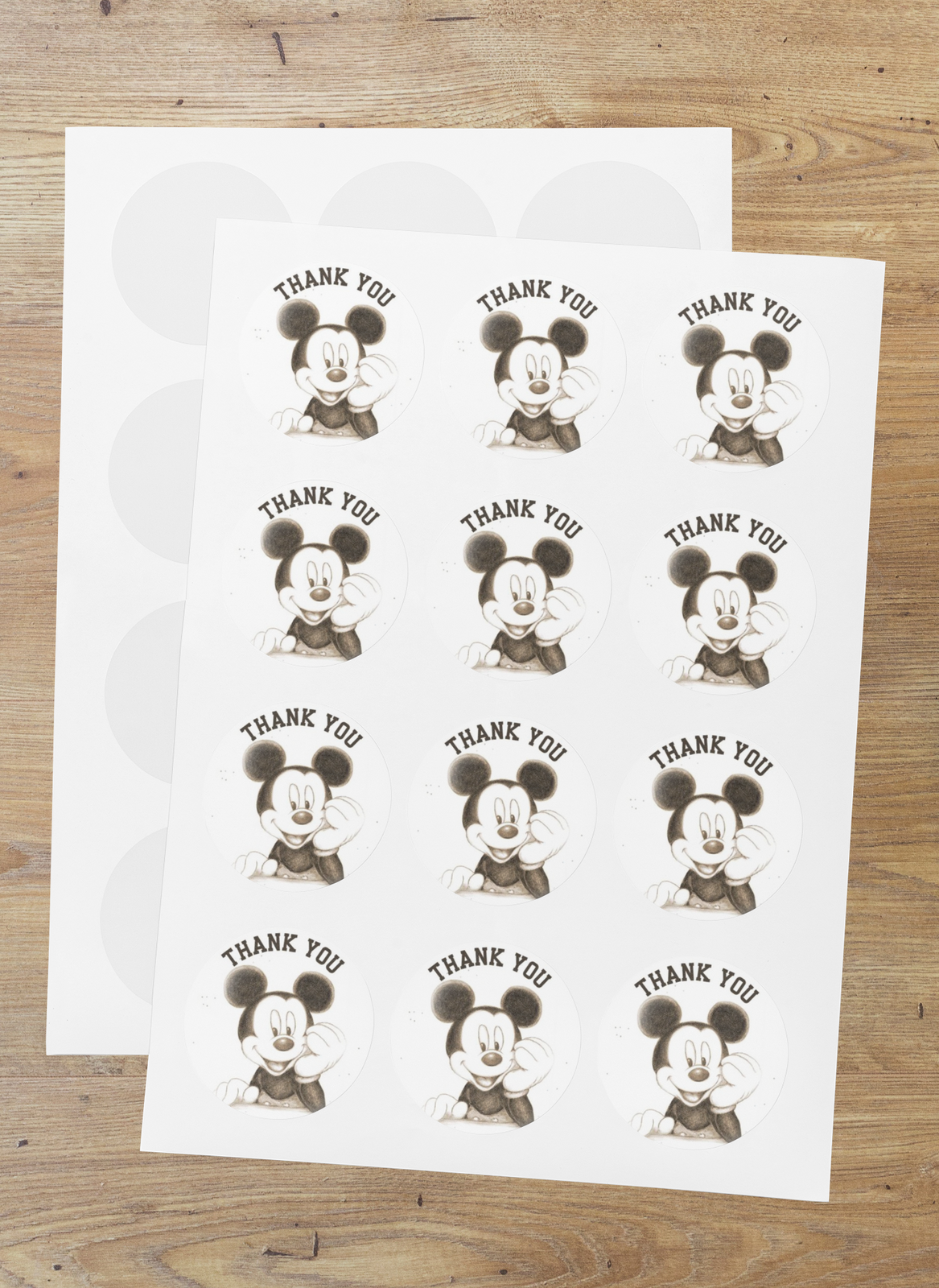 Mickey Mouse Theme- Return Gift/birthday decor Thankyou Sticker (6 CM/Sticker/Black & White/24Pcs)