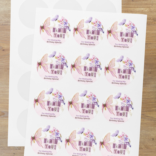 Load image into Gallery viewer, Butterfly Theme- Return Gift/birthday decor Thankyou Sticker (6 CM/Sticker/Multicolour/24Pcs)
