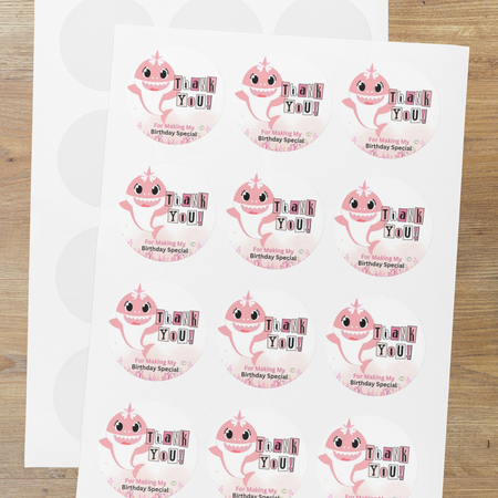 Baby Shark Theme- Return Gift/birthday decor Thankyou Sticker (6 CM/Sticker/Multicolour/24Pcs)
