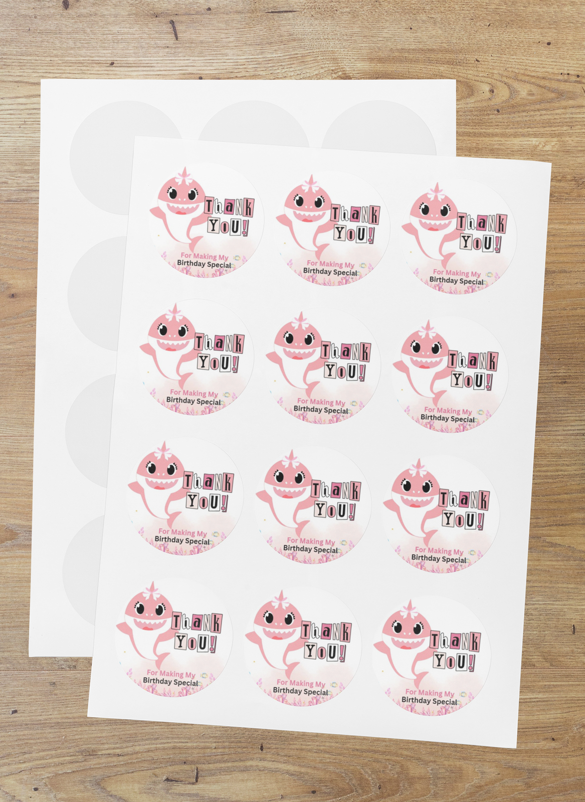 Baby Shark Theme- Return Gift/birthday decor Thankyou Sticker (6 CM/Sticker/Multicolour/24Pcs)