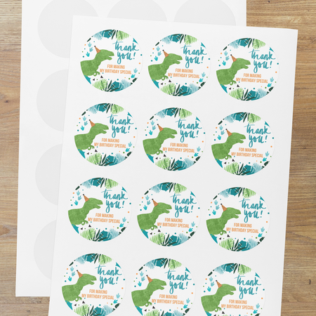 Dinosaur Theme- Return Gift/birthday decor Thankyou Sticker (6 CM/Sticker/Green, Blue, Red, White/24Pcs)