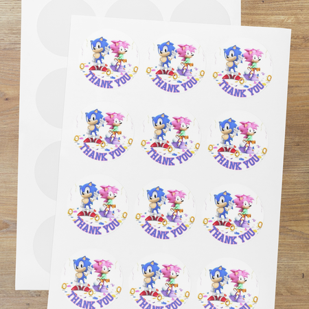 Sonic Theme Model 2- Return Gift/birthday decor Thankyou Sticker (6 CM/Sticker/Multicolour/24Pcs)