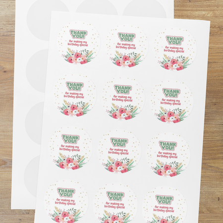Floral Theme Model 4- Return Gift/birthday decor Thankyou Sticker (6 CM/Sticker/Mixcolour/24Pcs)