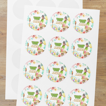 Aloha Theme- Return Gift/birthday decor Thankyou Sticker (6 CM/Sticker/Mixcolour/24Pcs)