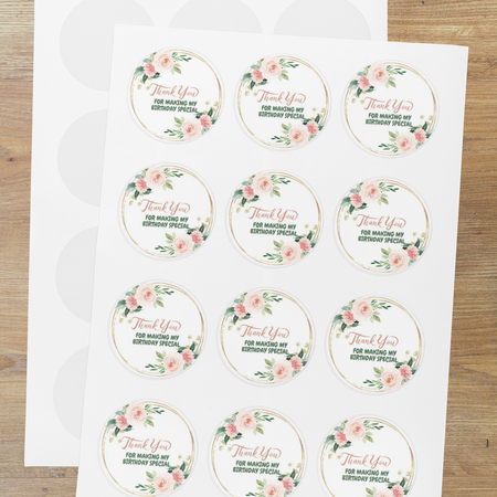 Floral Theme Model 3- Return Gift/birthday decor Thankyou Sticker (6 CM/Sticker/Mixcolour/24Pcs)