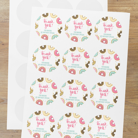 Doughnut Theme- Return Gift/birthday decor Thankyou Sticker (6 CM/Sticker/Mixcolour/24Pcs)