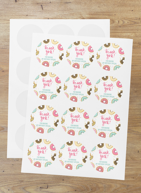 Doughnut Theme- Return Gift/birthday decor Thankyou Sticker (6 CM/Sticker/Mixcolour/24Pcs)