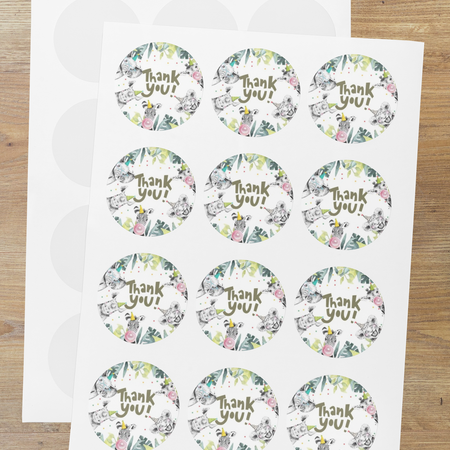 Jungle Theme Model 2 - Return Gift/birthday decor Thankyou Sticker (6 CM/Sticker/Mixcolour/24Pcs)