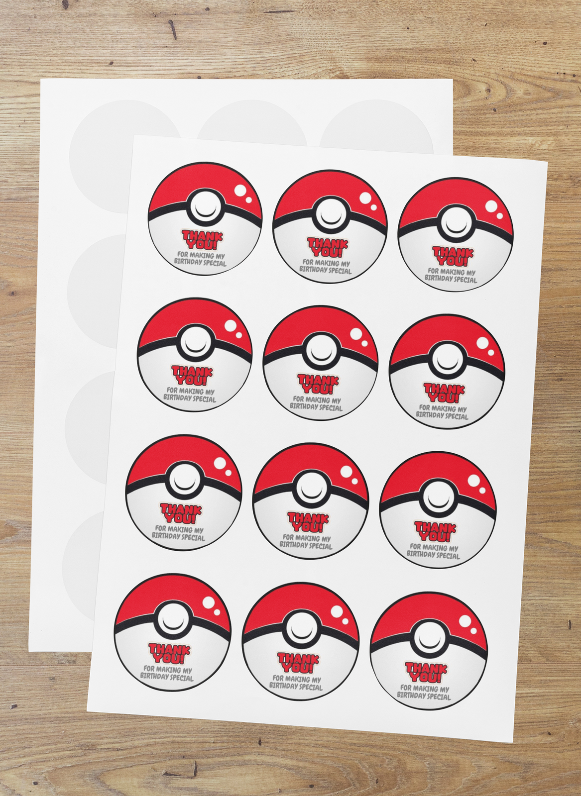 Pokemon Theme- Return Gift/birthday decor Thankyou Sticker (6 CM/Sticker/Red, White, Black/24Pcs)