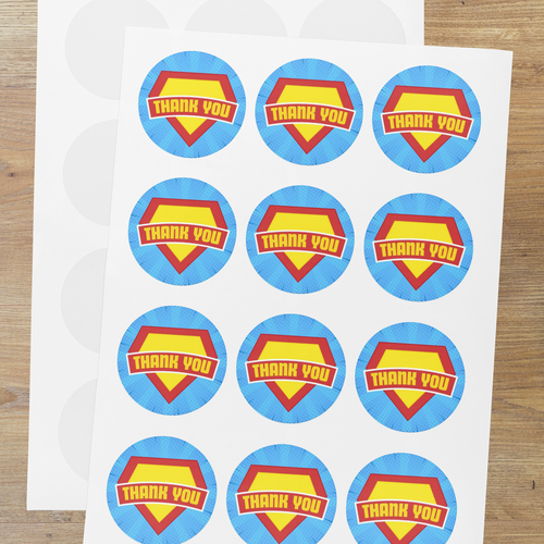 Load image into Gallery viewer, Superhero Theme- Return Gift/birthday decor Thankyou Sticker (6 CM/Sticker/Mixcolour/24Pcs)
