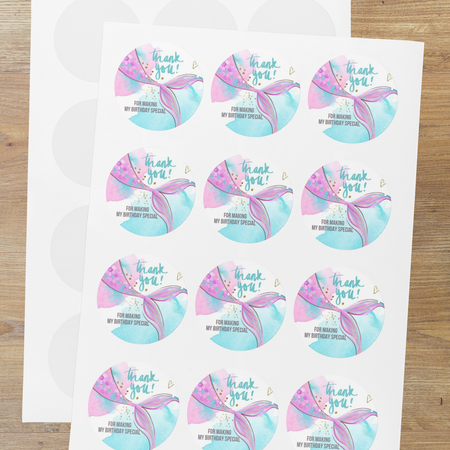 Mermaid Theme- Return Gift/birthday decor Thankyou Sticker (6 CM/Sticker/Multicolour/24Pcs)
