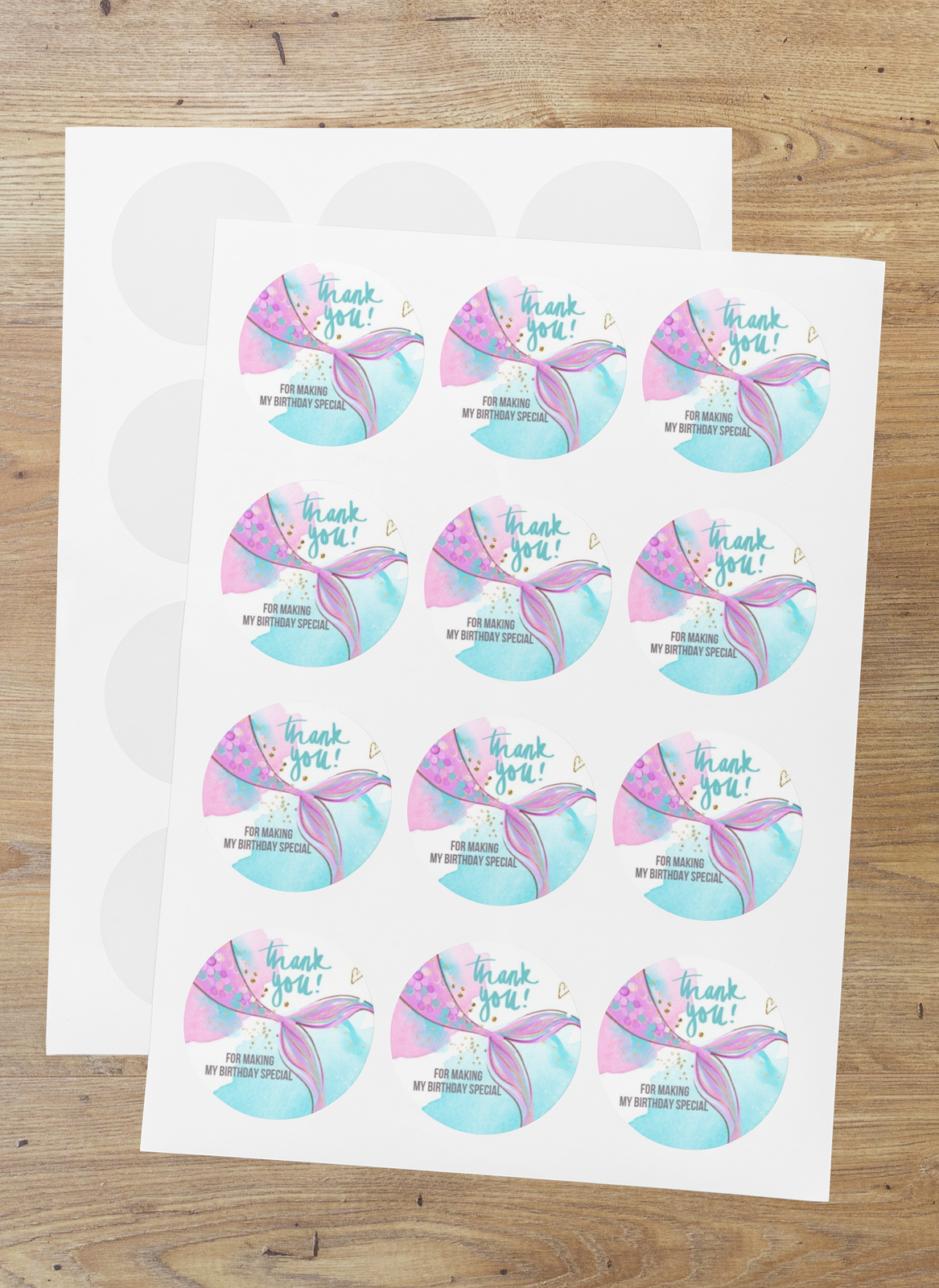 Mermaid Theme- Return Gift/birthday decor Thankyou Sticker (6 CM/Sticker/Multicolour/24Pcs)