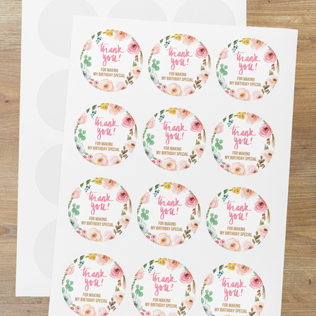 Floral Theme - Return Gift/birthday decor Thankyou Sticker (6 CM/Sticker/Mixcolour/24Pcs)