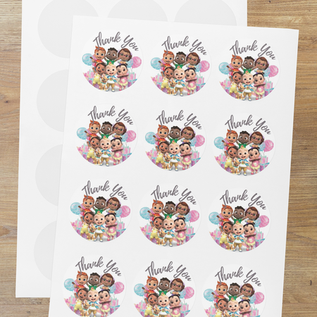 Cocomelon Theme- Return Gift/birthday decor Thankyou Sticker (6 CM/Sticker/Multicolour/24Pcs)