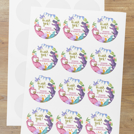 Dinosaur Theme Model 2- Return Gift/birthday decor Thankyou Sticker (6 CM/Sticker/Mixcolour/24Pcs)