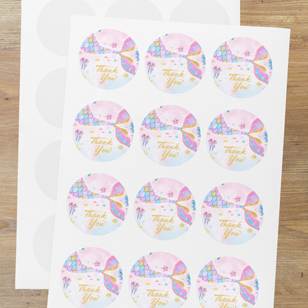 Mermaid Theme Model 2 - Return Gift/birthday decor Thankyou Sticker (6 CM/Sticker/Multicolour/24Pcs)