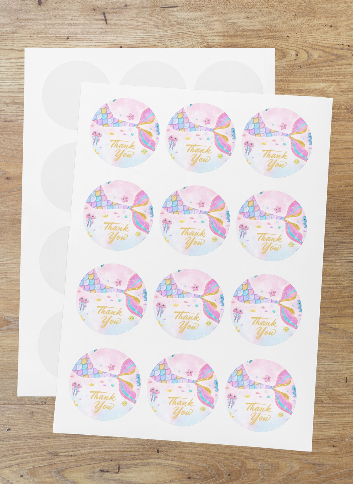 Mermaid Theme Model 2 - Return Gift/birthday decor Thankyou Sticker (6 CM/Sticker/Multicolour/24Pcs)