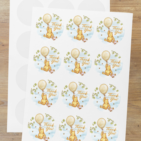 Winnie The Pooh Theme- Return Gift/birthday decor Thankyou Sticker (6 CM/Sticker/Multicolour/24Pcs)