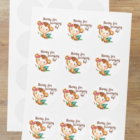 Monkey Theme- Return Gift/birthday decor Thankyou Sticker (6 CM/Sticker/Mixcolour/24Pcs)