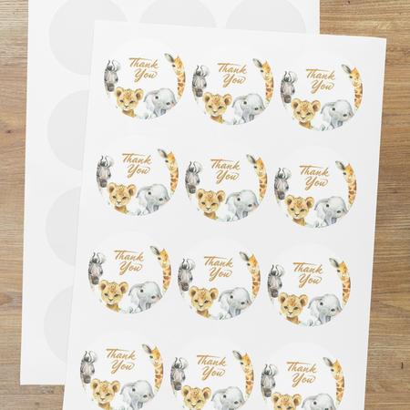 Animals Theme- Return Gift/birthday decor Thankyou Sticker (6 CM/Sticker/Multicolour/24Pcs)