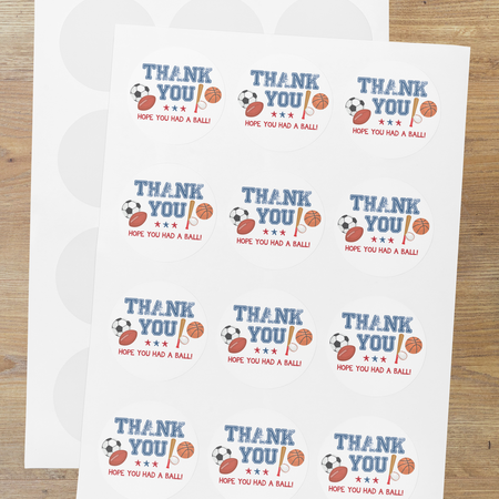 Sport Theme- Return Gift/birthday decor Thankyou Sticker (6 CM/Sticker/Mixcolour/24Pcs)