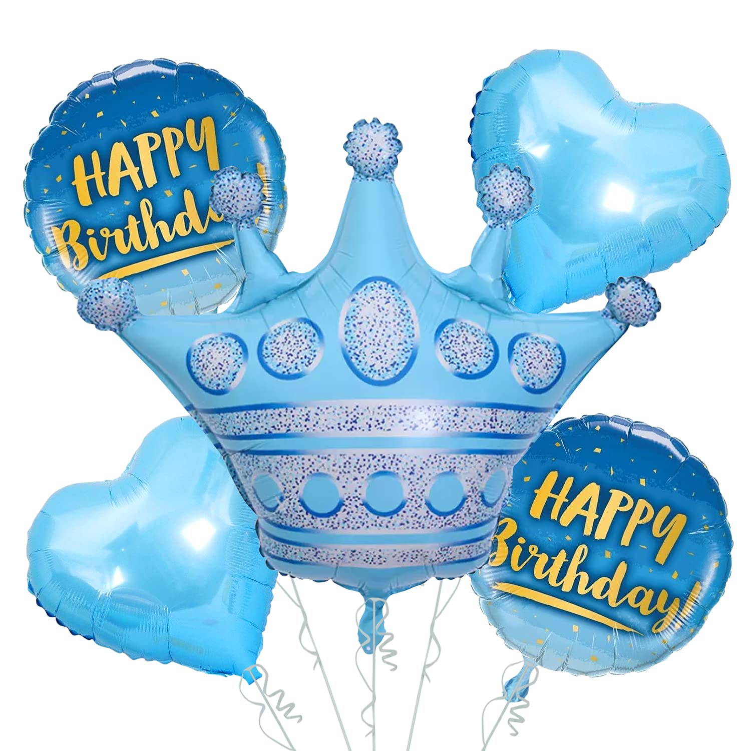 Blue Boys Prince Crown Foil Balloons Set for Boys Theme Birthday Party (set of 5)