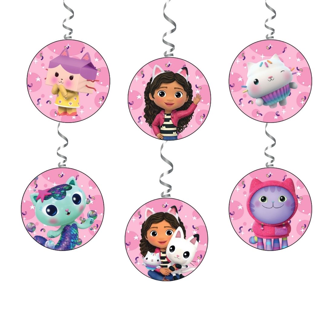 Gabby Dollhouse Theme Hanging Danglers - Set of 6, Double-Sided Prints, 6 Inches Each with Hanging Ribbon (6 Inches/250 GSM Cardstock/Mixcolour/6Pcs)