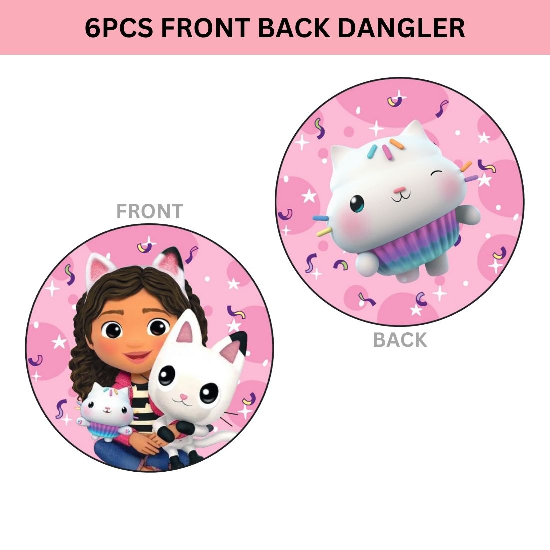 Gabby Dollhouse Theme Hanging Danglers - Set of 6, Double-Sided Prints, 6 Inches Each with Hanging Ribbon (6 Inches/250 GSM Cardstock/Mixcolour/6Pcs)