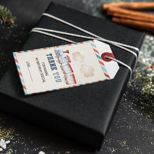 Load image into Gallery viewer, Train Theme Birthday Favour Tags (2 x 3.5 inches/250 GSM Cardstock/Multicolour/30Pcs)
