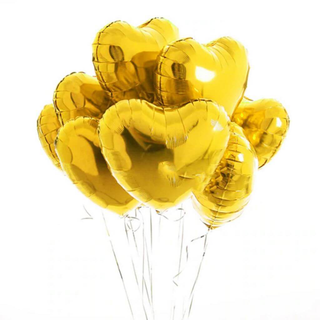 Gold Heart Shape Foil Balloon 18″ inch for Anniversary, Valentine Party & Birthday Party Pack of 10