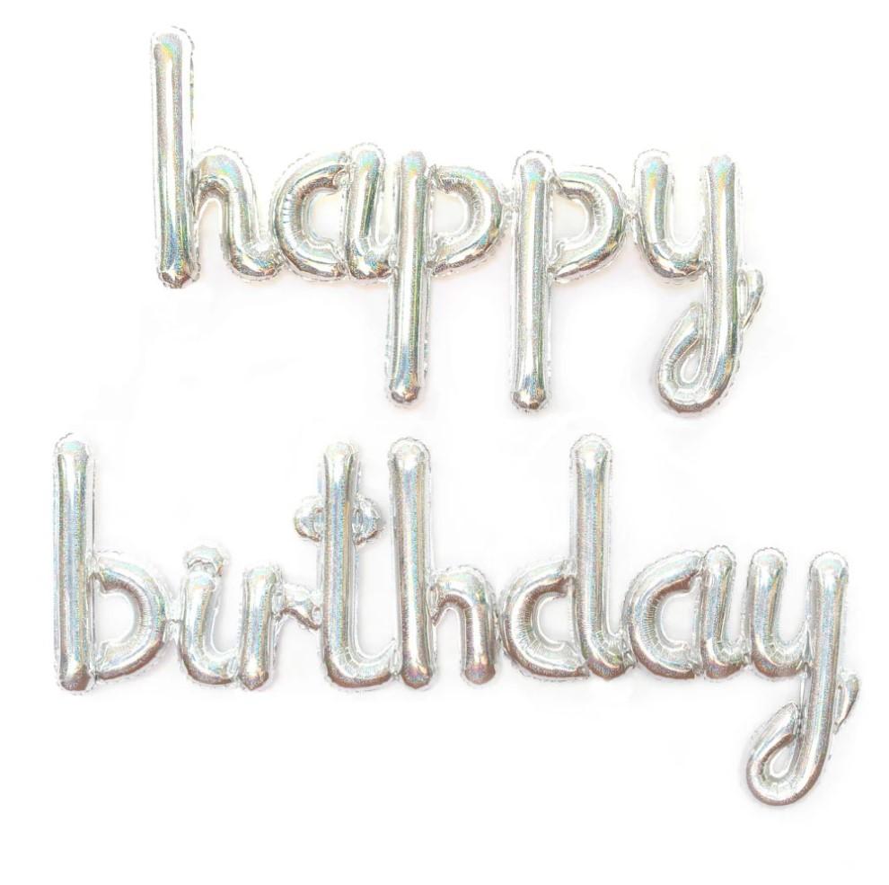 Happy Birthday Cursive Silver Foil Balloon Party Decoration