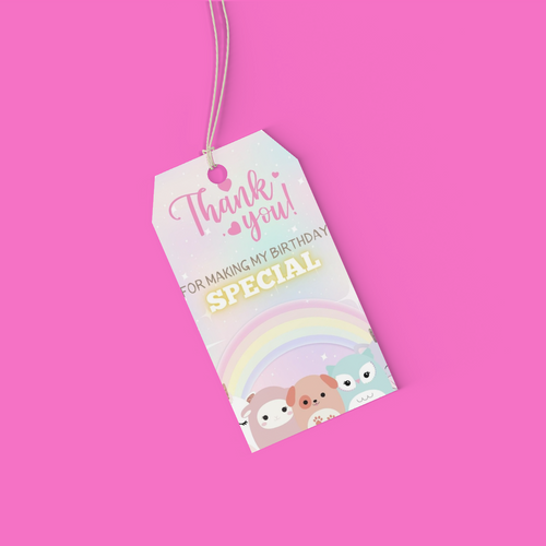 Load image into Gallery viewer, Squish Mallow Theme Birthday Favour Tags (2 x 3.5 inches/250 GSM Cardstock/Mixcolour/30Pcs)
