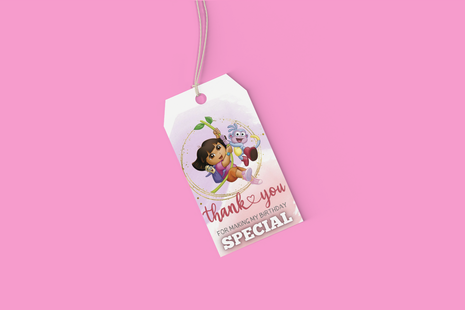 Dora Theme Birthday Favour Tags (2 x 3.5 inches/250 GSM Cardstock/Mixcolour/30Pcs)