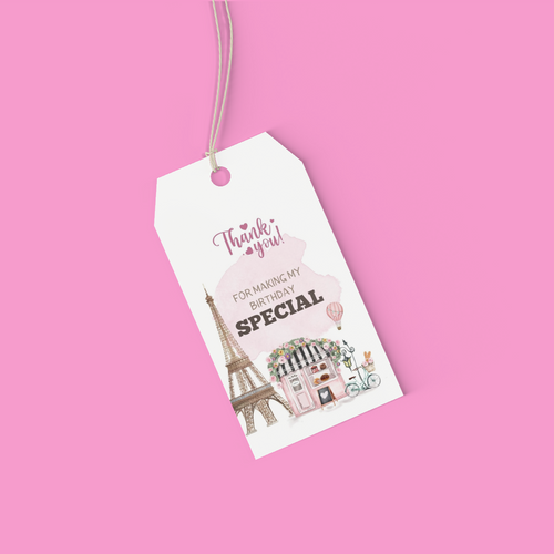Load image into Gallery viewer, Paris Theme Birthday Favour Tags (2 x 3.5 inches/250 GSM Cardstock/Mixcolour/30Pcs)
