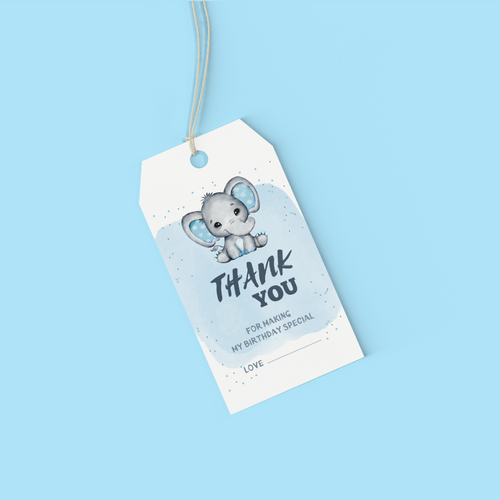 Load image into Gallery viewer, Baby Elephant Boy Theme Birthday Favour Tags (2 x 3.5 inches/250 GSM Cardstock/White, Blue, Grey, Black/30Pcs)
