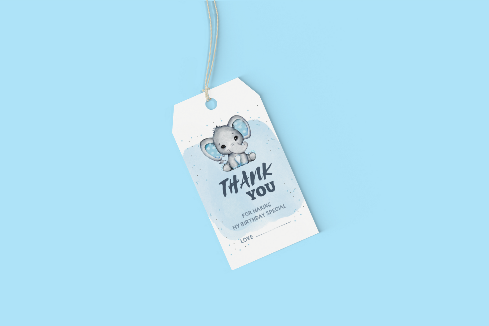 Baby Elephant Boy Theme Birthday Favour Tags (2 x 3.5 inches/250 GSM Cardstock/White, Blue, Grey, Black/30Pcs)