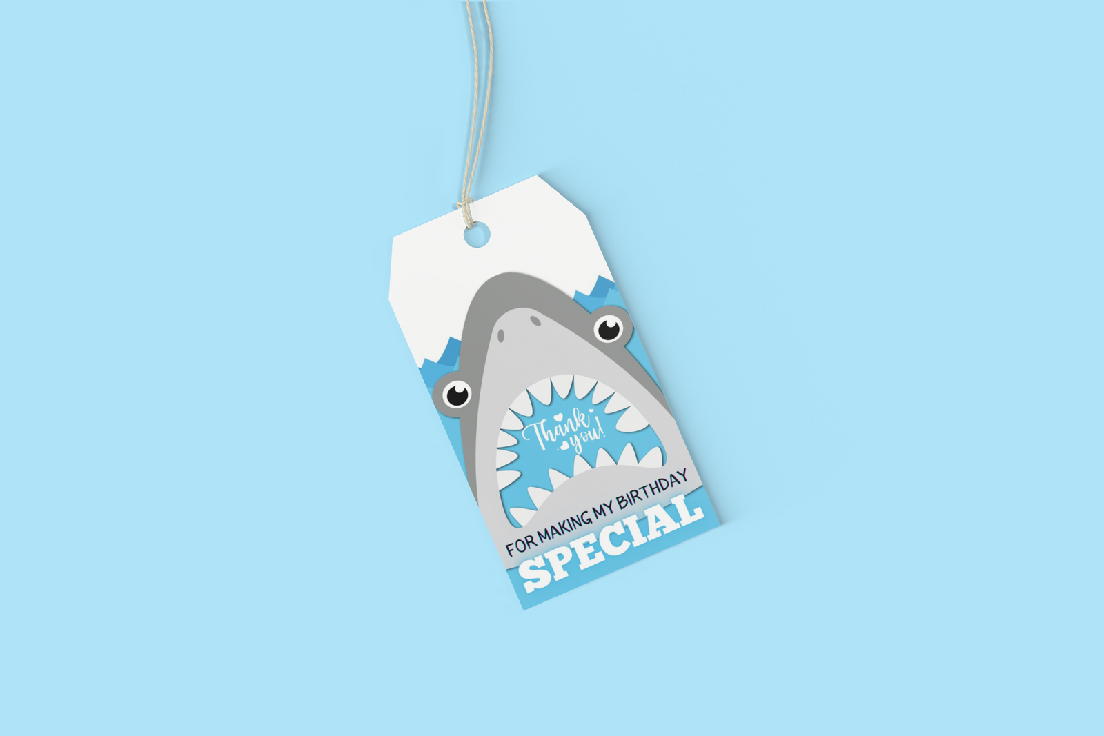 Shark Theme Birthday Favour Tags (2 x 3.5 inches/250 GSM Cardstock/Gray, White, Light Blue, Black/30Pcs)