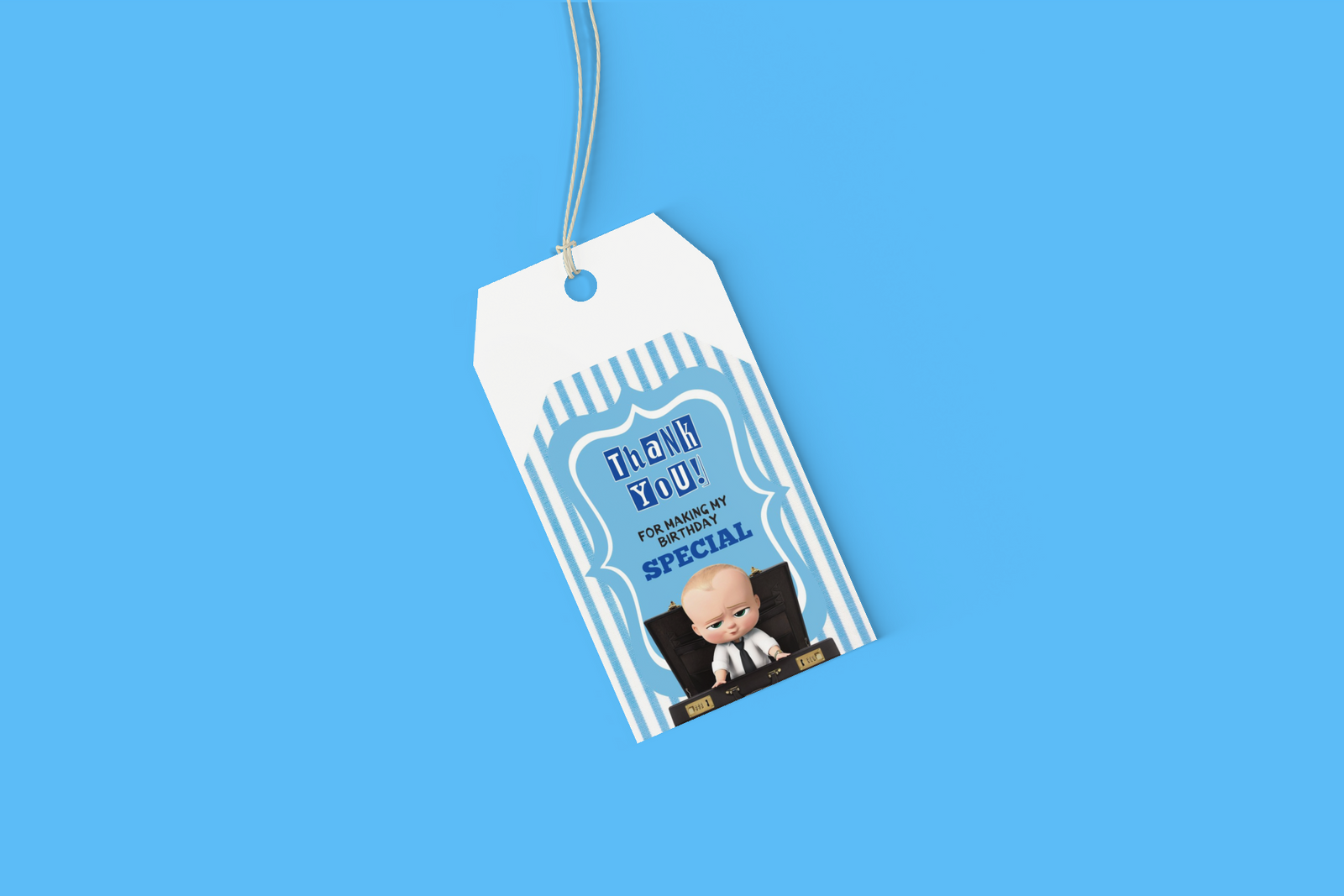 Boss Baby Boy Theme Birthday Favour Tags (2 x 3.5 inches/250 GSM Cardstock/Blue White & Black/30Pcs)