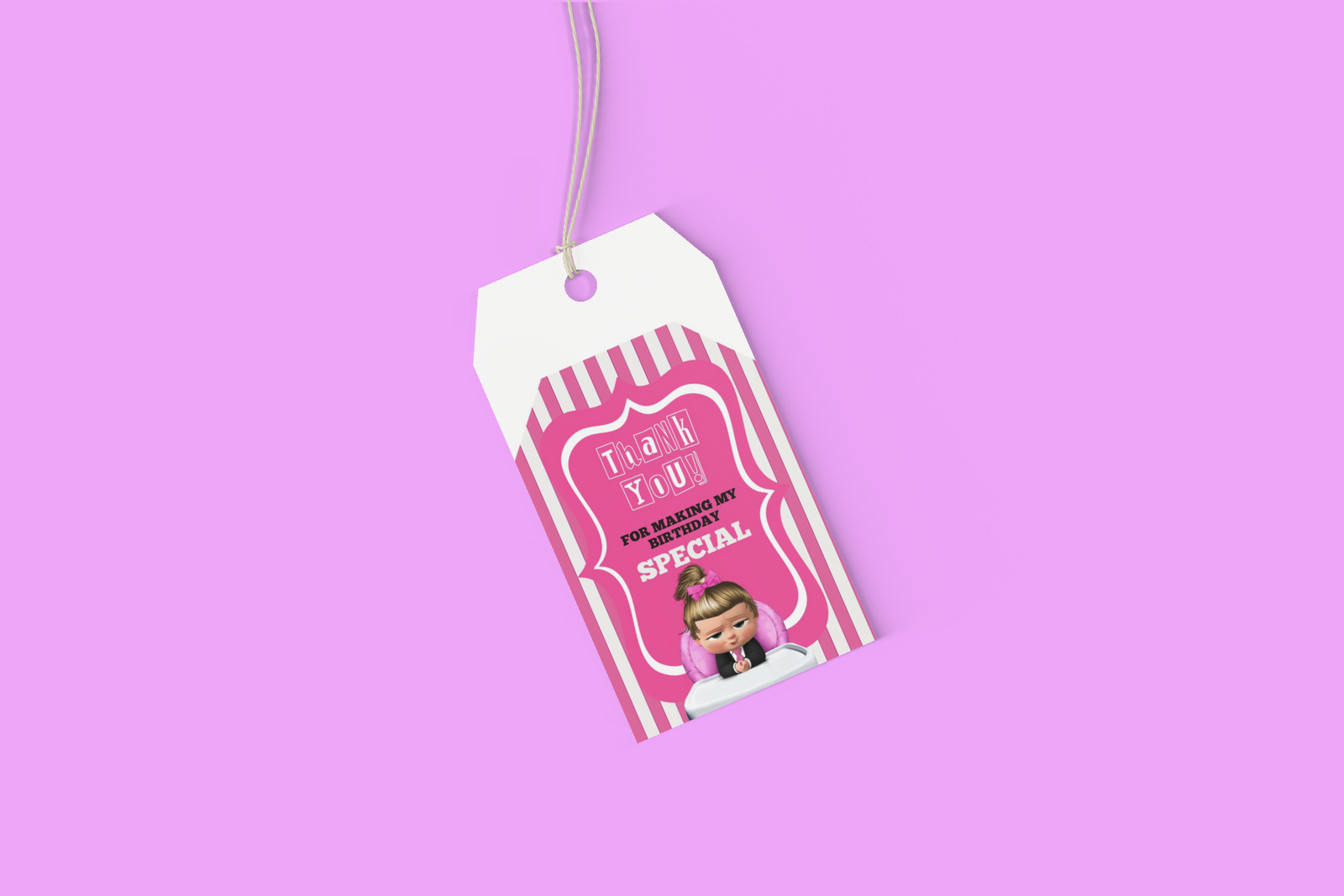 Boss Baby Girl Theme Birthday Favour Tags (2 x 3.5 inches/250 GSM Cardstock/Pink, White & Black/30Pcs)