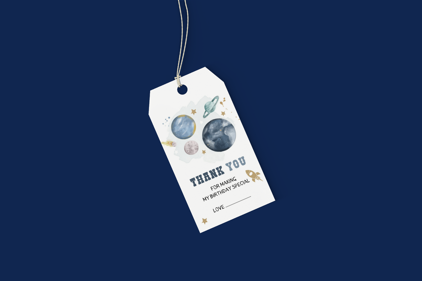 Space Theme Birthday Favour Tags (2 x 3.5 inches/250 GSM Cardstock/Blue, White, Gold/30Pcs)