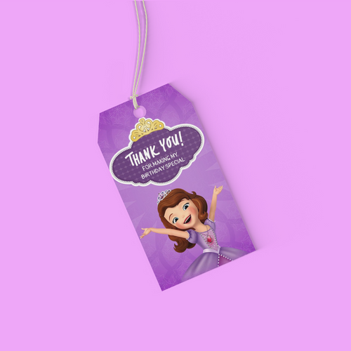 Load image into Gallery viewer, Sofia Theme Birthday Favour Tags (2 x 3.5 inches/250 GSM Cardstock/Brown, purple, white, yellow/30Pcs)

