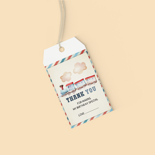 Load image into Gallery viewer, Train Theme Birthday Favour Tags (2 x 3.5 inches/250 GSM Cardstock/Multicolour/30Pcs)
