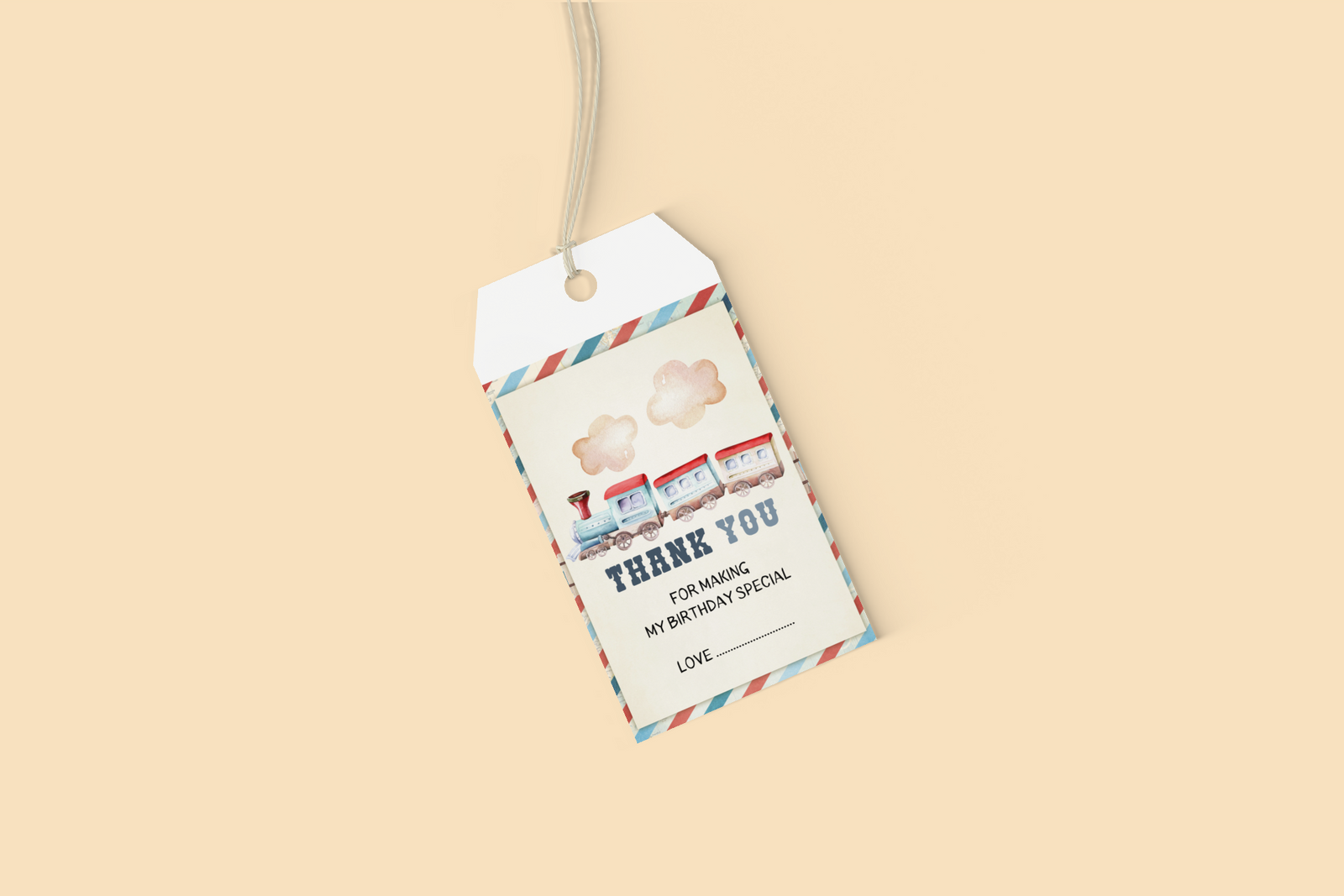 Train Theme Birthday Favour Tags (2 x 3.5 inches/250 GSM Cardstock/Multicolour/30Pcs)