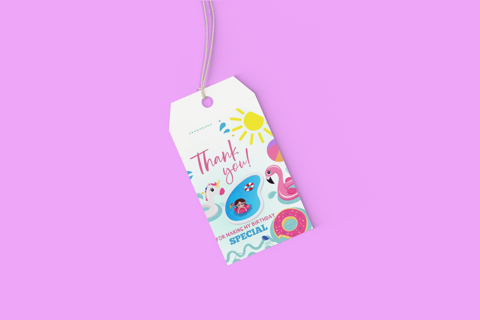 Pool Party Theme Birthday Favour Tags (2 x 3.5 inches/250 GSM Cardstock/Mixcolour/30Pcs)