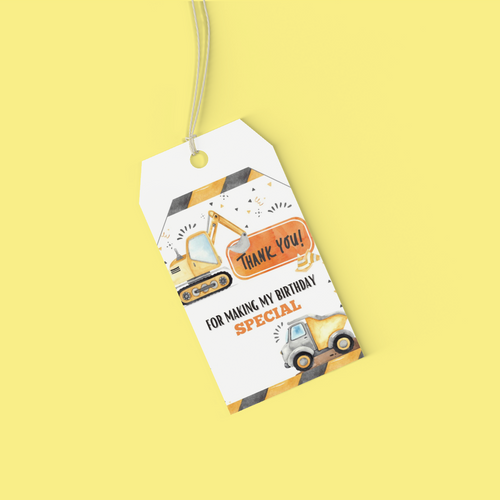 Load image into Gallery viewer, Construction Theme Birthday Favour Tags (2 x 3.5 inches/250 GSM Cardstock/Mixcolour/30Pcs)
