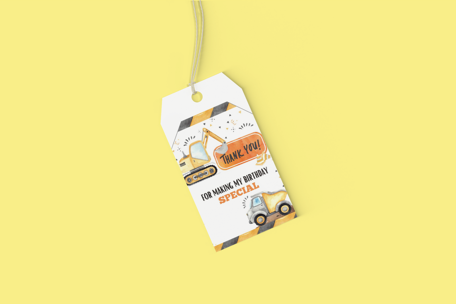 Construction Theme Birthday Favour Tags (2 x 3.5 inches/250 GSM Cardstock/Mixcolour/30Pcs)