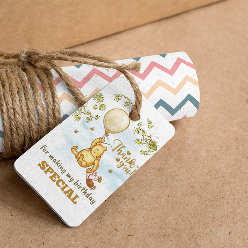 Load image into Gallery viewer, Winnie The Pooh Theme Birthday Favour Tags (2 x 3.5 inches/250 GSM Cardstock/Green, Brown, Light blue, White/30Pcs)
