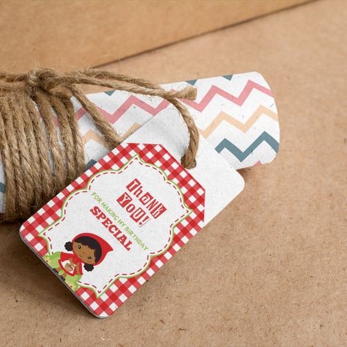 Load image into Gallery viewer, Little Red Riding Hood Theme Birthday Favour Tags (2 x 3.5 inches/250 GSM Cardstock/Mixcolour/30Pcs)

