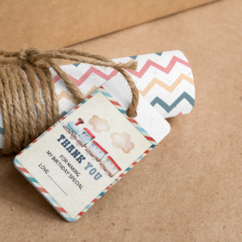 Load image into Gallery viewer, Train Theme Birthday Favour Tags (2 x 3.5 inches/250 GSM Cardstock/Multicolour/30Pcs)
